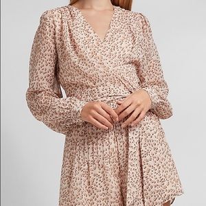 Express Leopard Puff Sleeve Wrap Front Romper